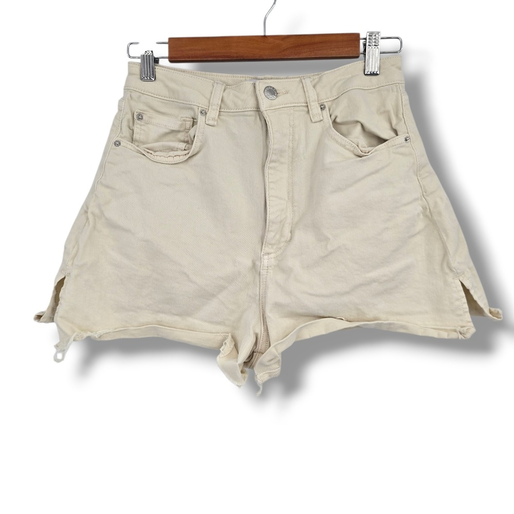 WeWoreWhat Womens High Rise Denim Shorts Cream Off-White Raw Hem Side Slit 27